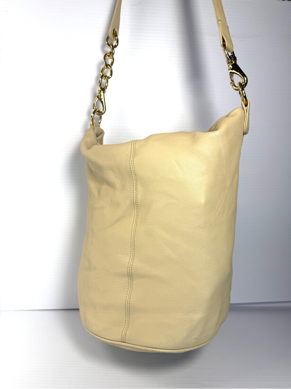 Soft Cream Leather Hobo Bag with Gold Chain Strap